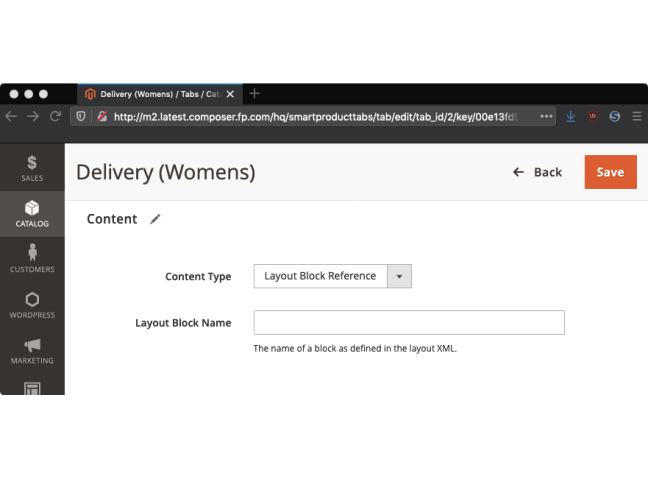 Specify a layout block reference as the tab content.