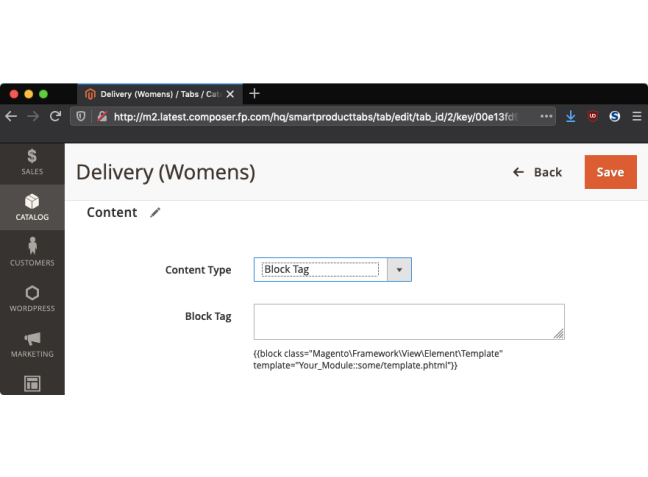 Specify a WYSIWYG block tag  for the content
