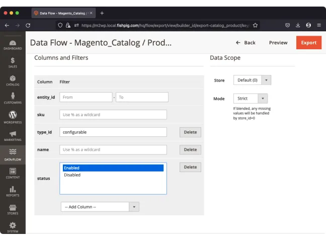 Build an export with filters