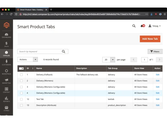 Smart Tabs tab listing in the Admin