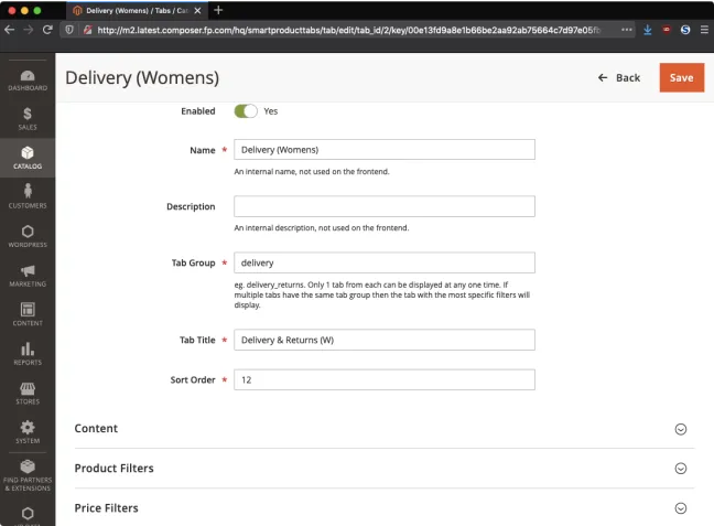 Edit general settings of a tab
