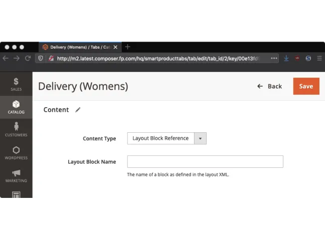 Specify a layout block reference as the tab content.