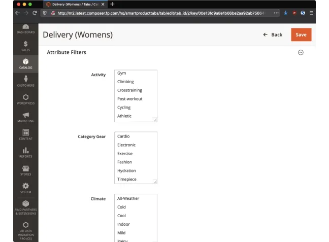 Specify attribute filters to determine whether the tab should display