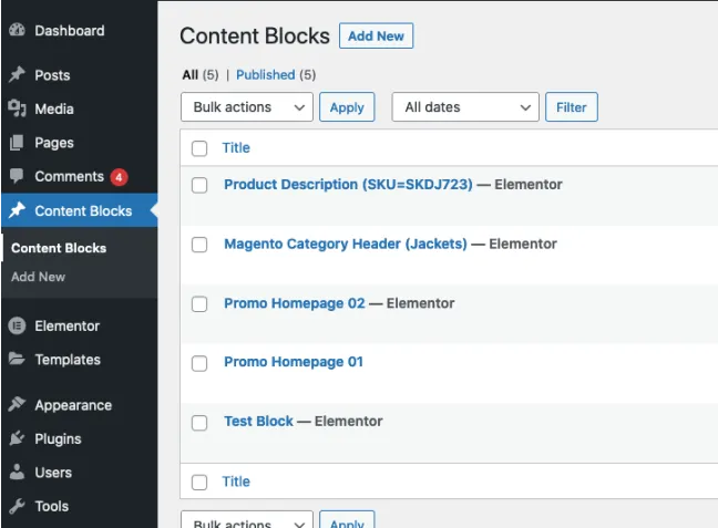 Create a block in the WP Admin